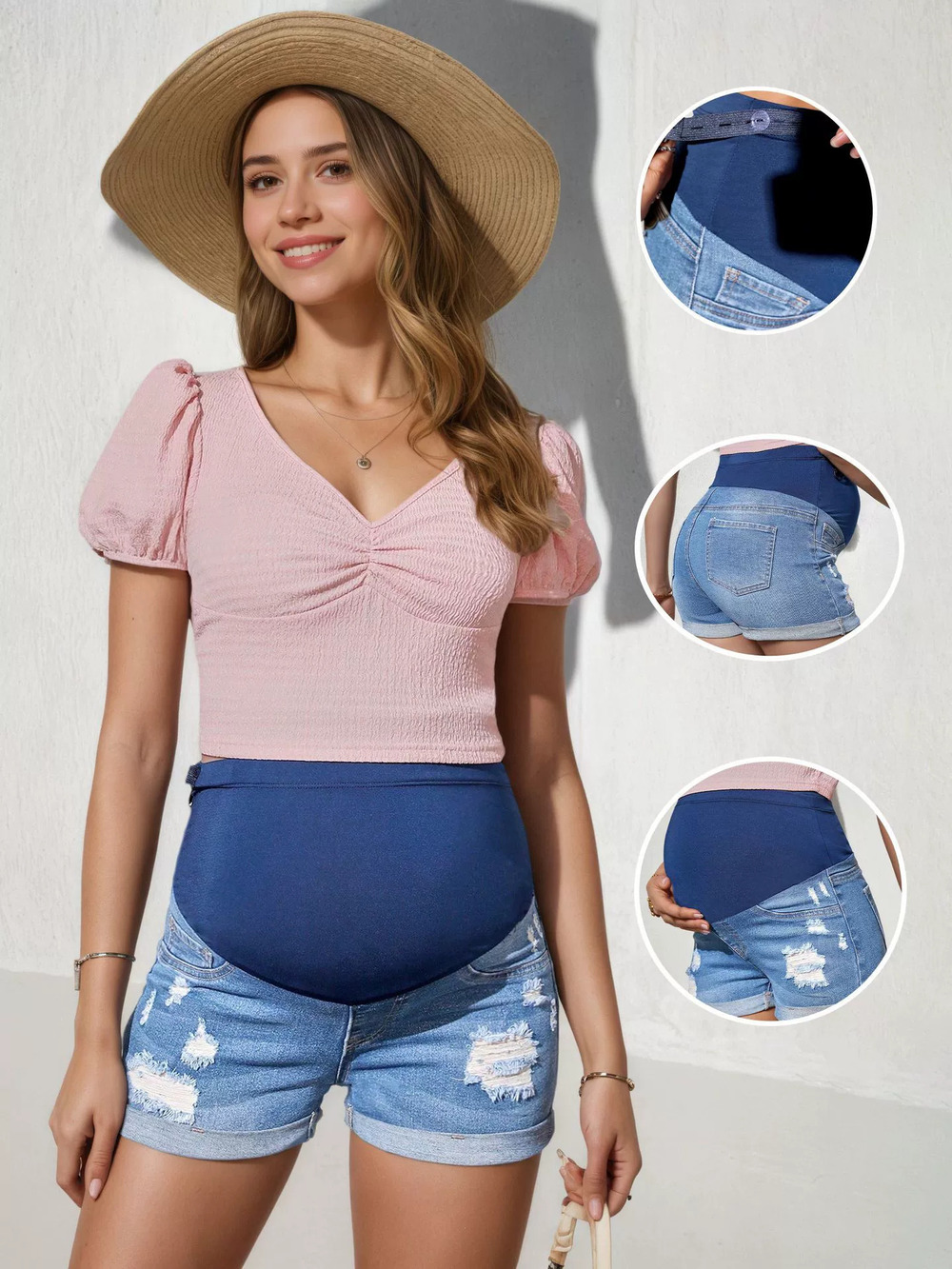 ZARA Maternity Ripped Denim Shorts Over Bump Mid Rise Stretchy Slim Casual